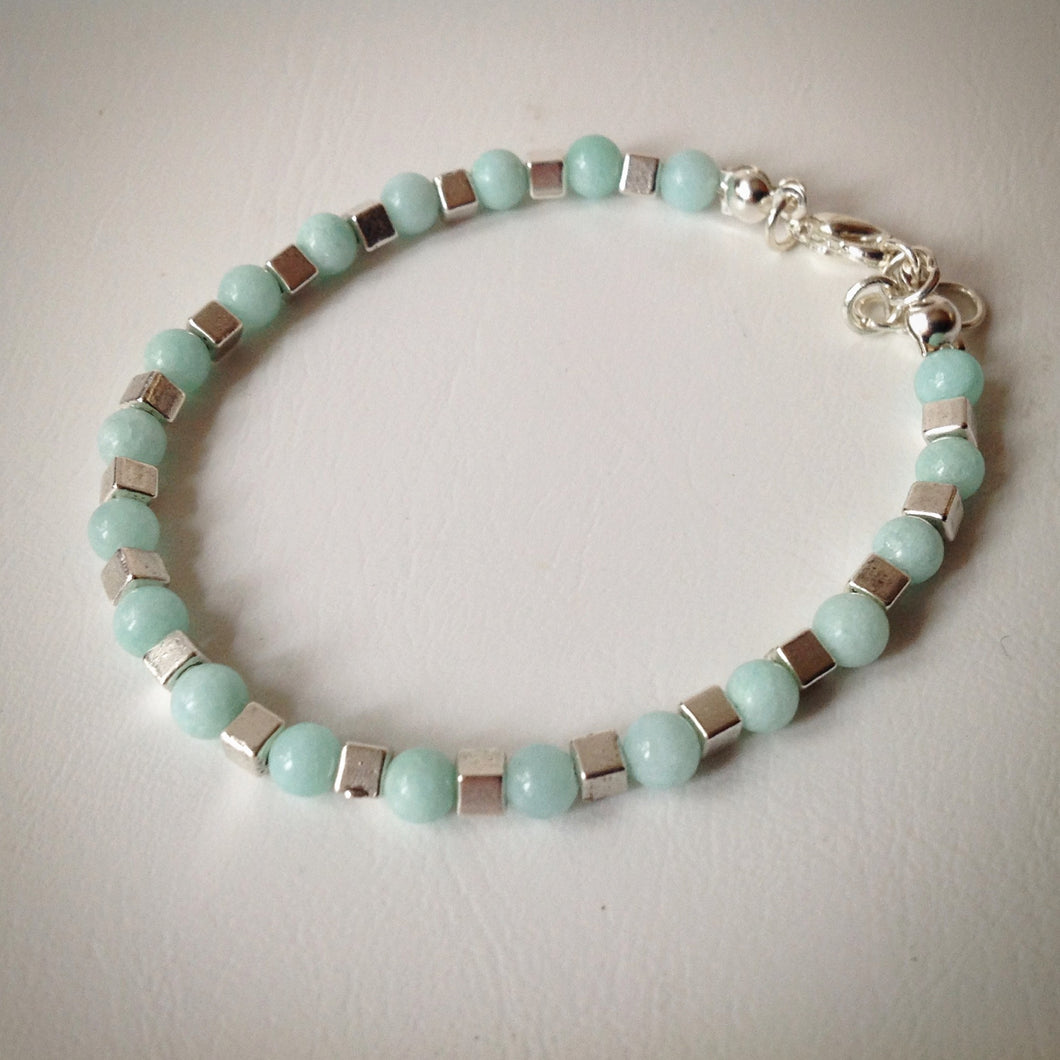 Beaded bracelet - Turquoise Malaysian Jade and Silver Cube beads - eDgE dEsiGn London