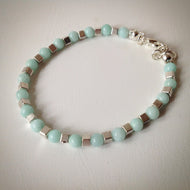 Beaded bracelet - Turquoise Malaysian Jade and Silver Cube beads - eDgE dEsiGn London