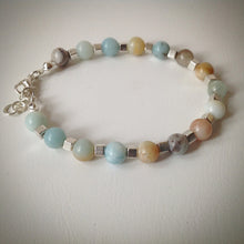 Beaded bracelet - multi-coloured Amazonite and silver cube beads - eDgE dEsiGn London