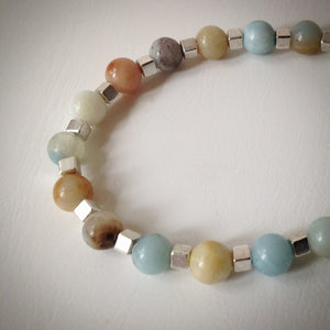 Beaded bracelet - multi-coloured Amazonite and silver cube beads - eDgE dEsiGn London