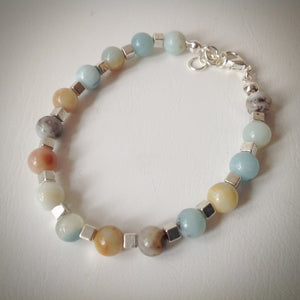 Beaded bracelet - multi-coloured Amazonite and silver cube beads - eDgE dEsiGn London