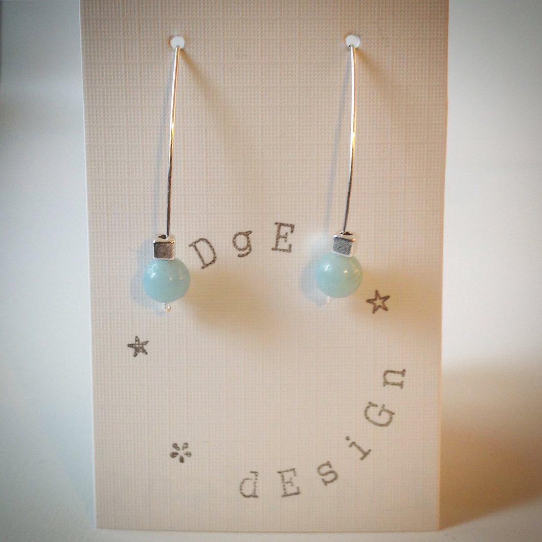 Silver wire drop earrings - Amazonite Bead and Silver Plated Cube Bead - eDgE dEsiGn London