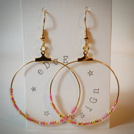 Gold plated hoop earrings - gold and frosted pink seed beads - eDgE dEsiGn London
