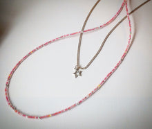 Beaded necklace with silver chain - silver and pink beads and star pendant - eDgE dEsiGn London