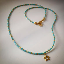 Beaded Lacelet - necklace/bracelet - turquoise and gold beads - eDgE dEsiGn London