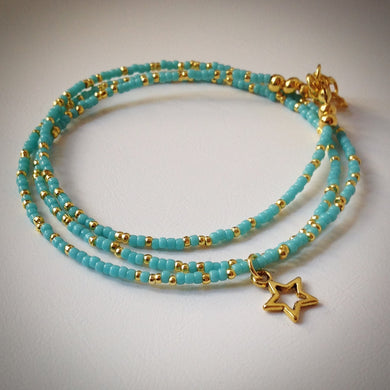 Beaded Lacelet - necklace/bracelet - turquoise and gold beads - eDgE dEsiGn London