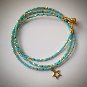 Beaded Lacelet - necklace/bracelet - turquoise and gold beads - eDgE dEsiGn London