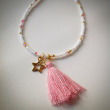 Beaded lacelet - necklace/bracelet - white, pink and gold, tassel and star - eDgE dEsiGn London