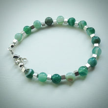 Beaded bracelet - Green Banded Agate and Silver Cube Beads - eDgE dEsiGn London