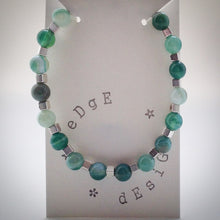 Beaded bracelet - Green Banded Agate and Silver Cube Beads - eDgE dEsiGn London