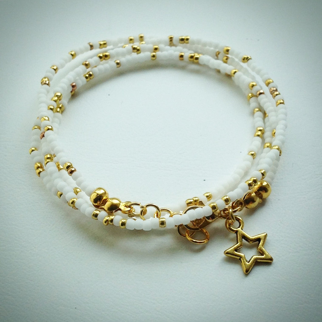 Beaded lacelet - necklace and bracelet - white, gold beads and star - eDgE dEsiGn London