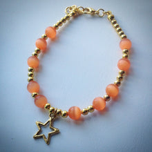 Gold beaded bracelet - Orange Tigers Eye beads and gold star - eDgE dEsiGn London