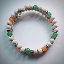 Beaded memory wire bracelet - white vintage wooden beads, Orange Tigers Eye and Malaysian Jade - eDgE dEsiGn London