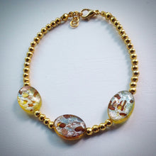 Beaded bracelet - Gold beads with oval venetian glass beads - eDgE dEsiGn London