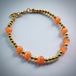 Beaded bracelet - gold beads with Orange Tigers Eye - eDgE dEsiGn London