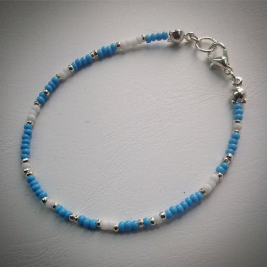 Beaded bracelet - Turquoise, white and silver seed beads - eDgE dEsiGn London