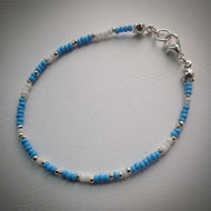 Beaded bracelet - Turquoise, white and silver seed beads - eDgE dEsiGn London