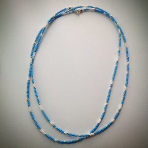Beaded necklace - Turquoise, white and silver seed beads - eDgE dEsiGn London