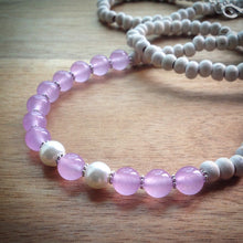 Beaded necklace - white vintage wooden beads, pearls and lilac jade beads and silver spacers - eDgE dEsiGn London