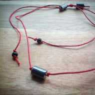 Red sliding knot cord choker necklace - black Onyx and grey Hematite tube beads - eDgE dEsiGn London