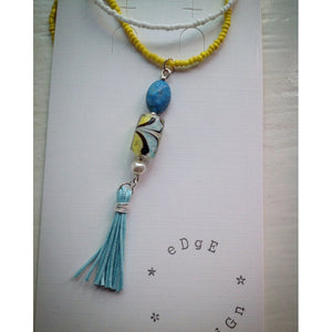 Long white/yellow beaded necklace with pendant - eDgE dEsiGn London