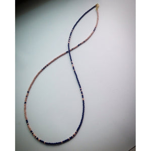 Beaded Necklace - Navy Blue with Rose Gold Coloured beads - eDgE dEsiGn London