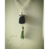 Silver plated chain - Large Hematite Bead Pendant with Green Tassel - eDgE dEsiGn London