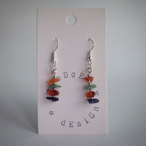 Silver dangle drop earrings - multi-coloured chip cut beads - eDgE dEsiGn London