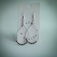 Silver long teardrop earrings with black and silver beads - eDgE dEsiGn London