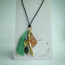Multi-strand pendant - Gold, Green, Pearl, Venetian Glass and Tassel - eDgE dEsiGn London