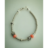 Beaded Bracelet - Silver, Coral, Flower - eDgE dEsiGn London