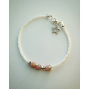 Beaded bracelet - White, Pink Quartz, Silver and Star - eDgE dEsiGn London