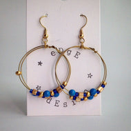 Double Gold Plated Hoop Drop Earrings - Turquoise Beads - eDgE dEsiGn London