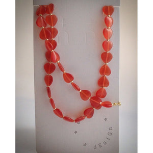 Beautiful Beaded Necklace - Orange/Red Hearts - eDgE dEsiGn London