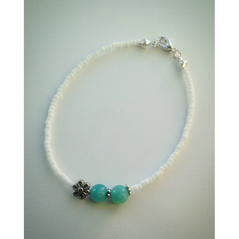 Beaded bracelet - White, Silver, Jade, Flower - eDgE dEsiGn London