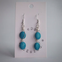 Turquoise Oval Bead Earrings - Silver Plated - eDgE dEsiGn London