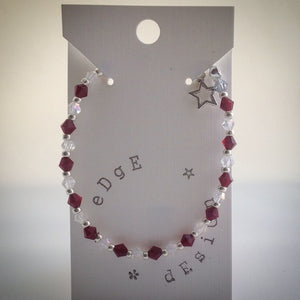 Beaded bracelet - Red and clear Swarovski crystals and silver beads - eDgE dEsiGn London