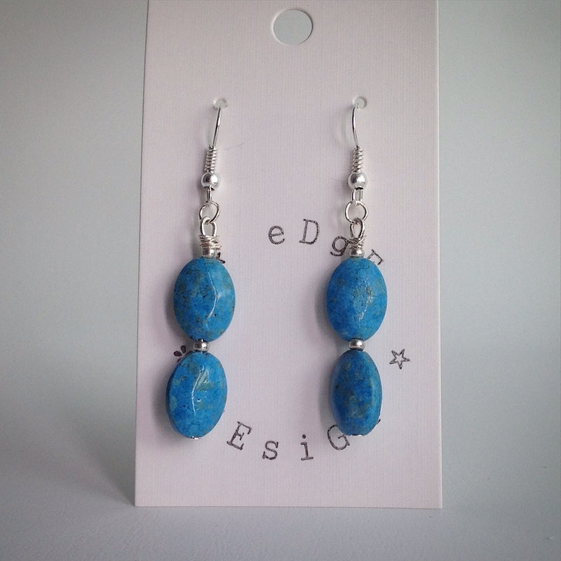 Turquoise Bead Drop Earrings - Silver plated - eDgE dEsiGn London