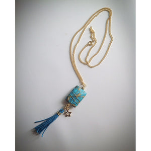 Gold plated chain with Turquoise Howlite Pendant and Tassel - eDgE dEsiGn London