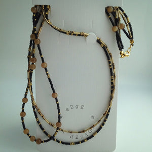 Beaded Necklace - Triple strand with black, gold, bronze and Tigers Eye beads - eDgE dEsiGn London